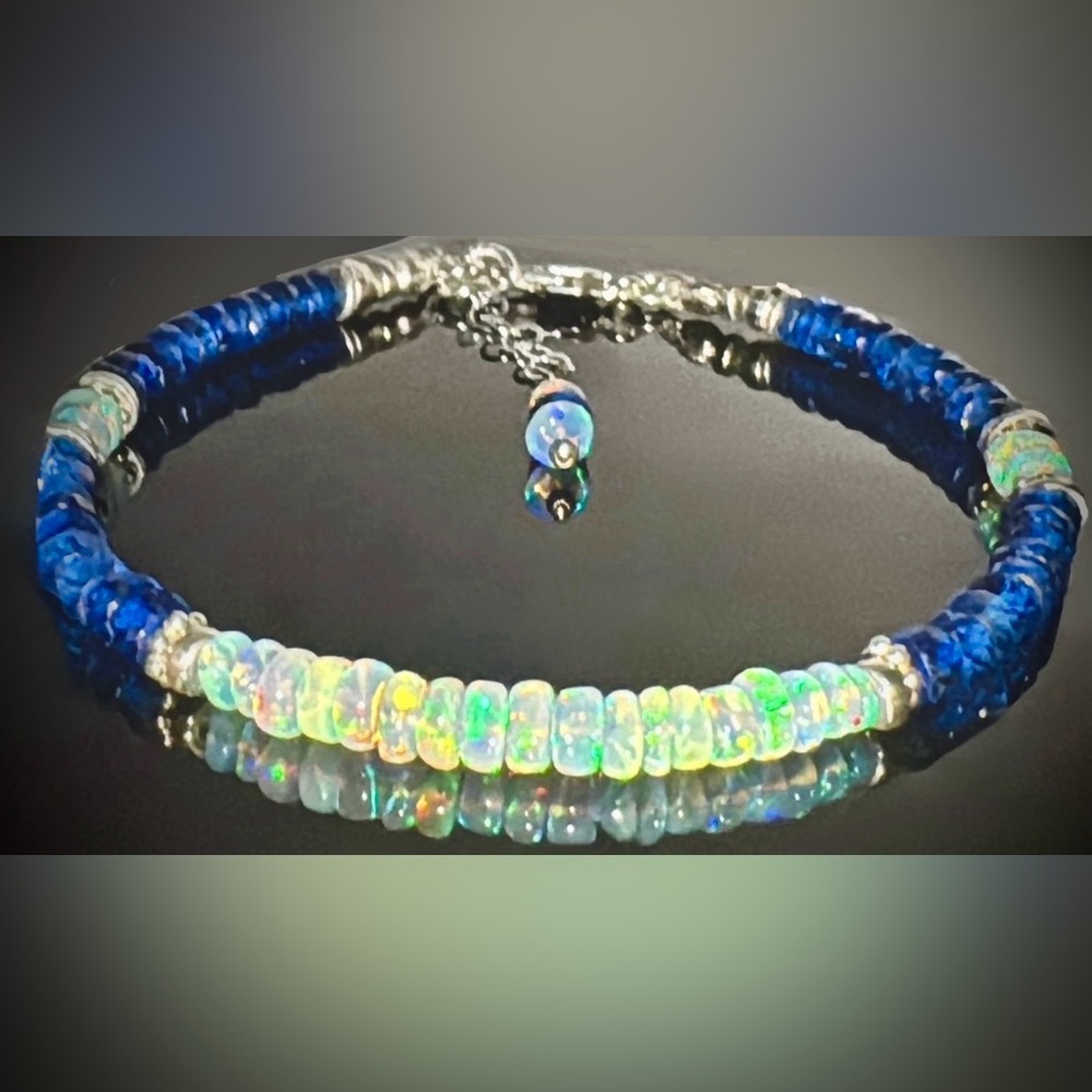 🌟 ONE-Of-A-KIND Rare🌟AAAA+ Royal Blue Sapphire ✧ Welo Opal ✧ Sterling Silver - Picture 9 of 10